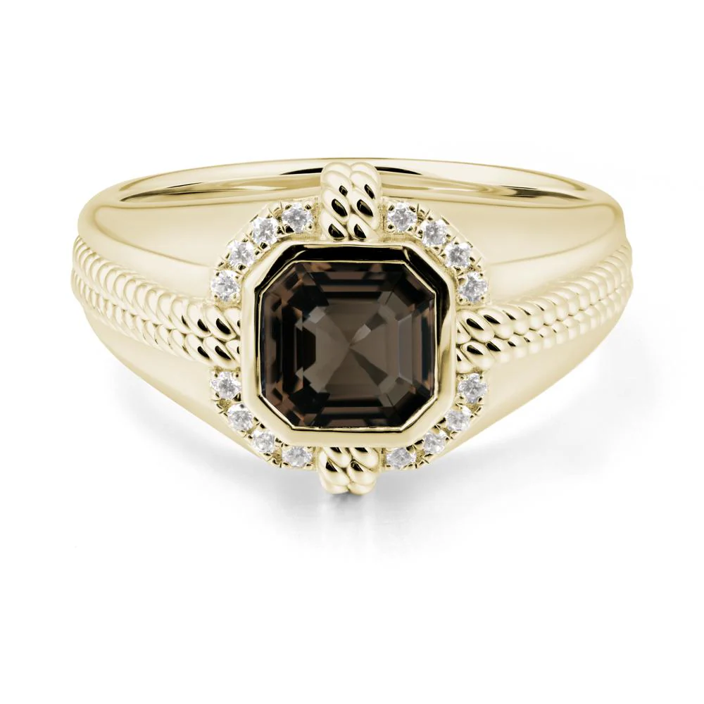 Men Smoky Quartz Promise Ring with Twist Rope Design - Image 4