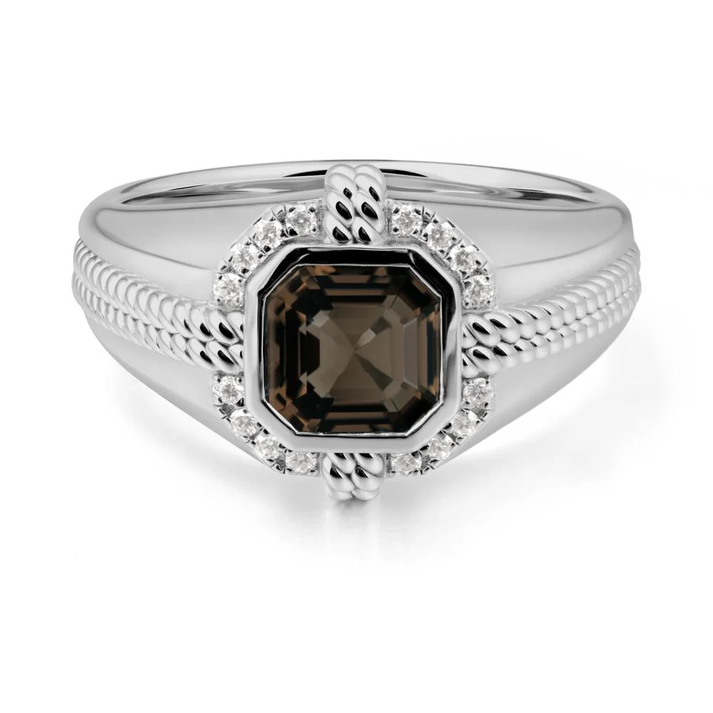 Men Smoky Quartz Promise Ring with Twist Rope Design - Image 9