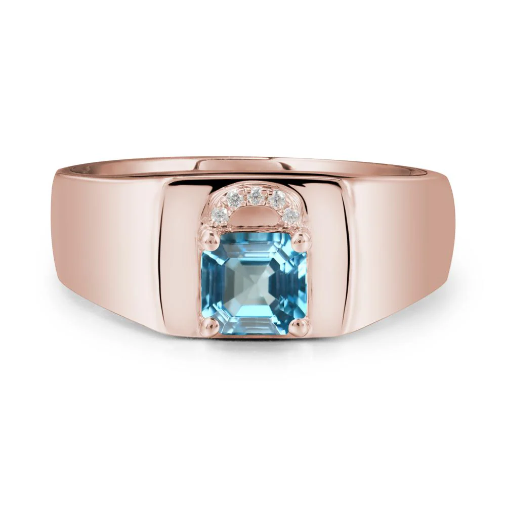 Men Swiss Blue Topaz Ring with Lock Design - Image 2