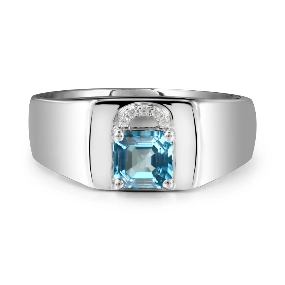 Men Swiss Blue Topaz Ring with Lock Design - Image 6
