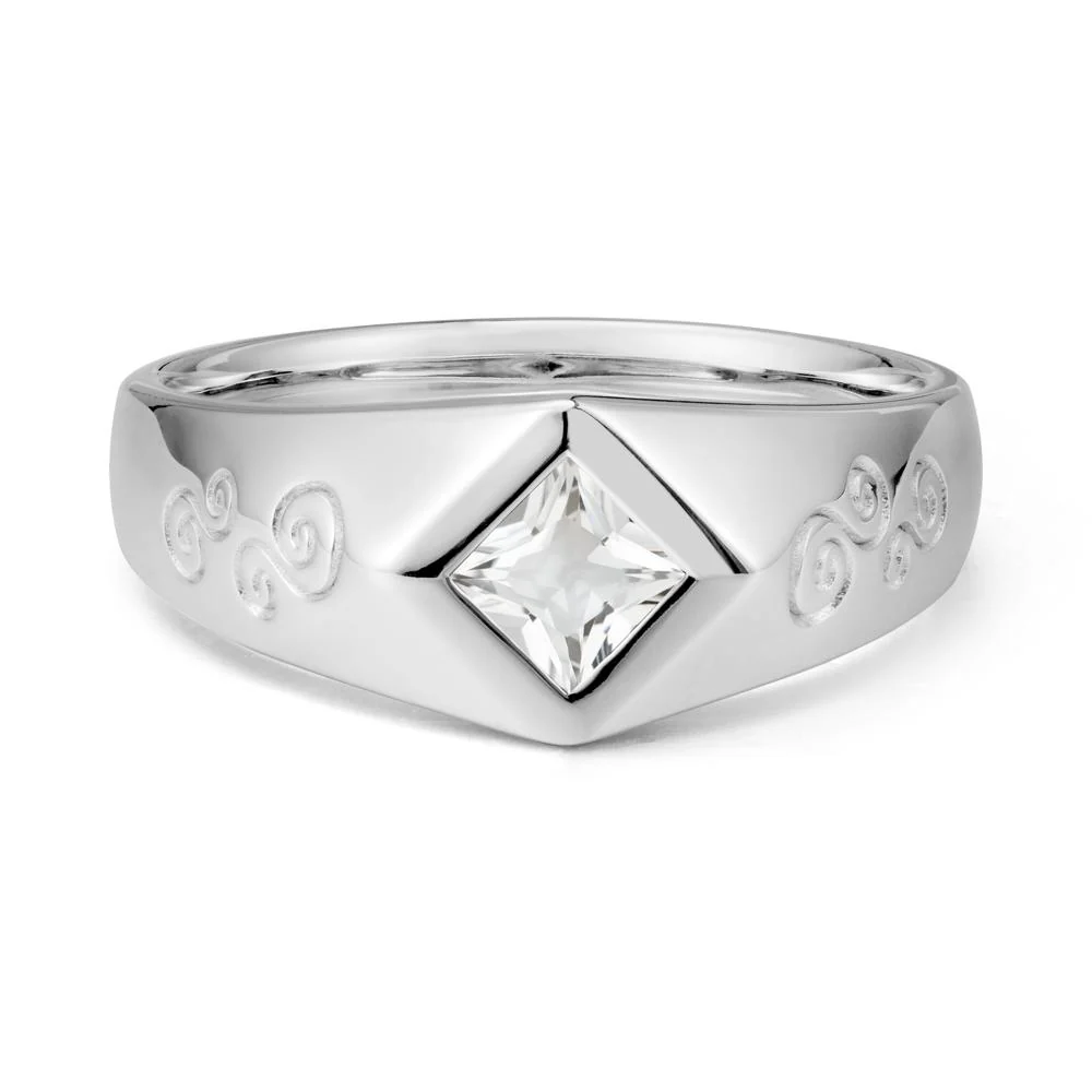 Men White Topaz Scroll Engraved Ring - Image 5