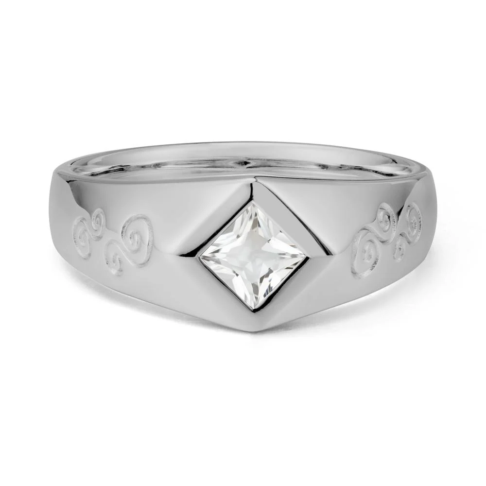 Men White Topaz Scroll Engraved Ring - Image 8