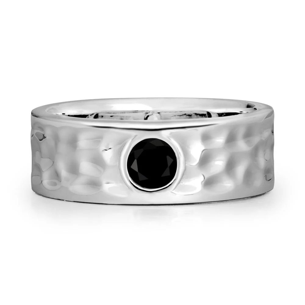 Men Wide Band Hammered Black Spinel Ring - Image 2