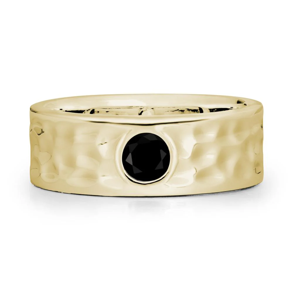 Men Wide Band Hammered Black Spinel Ring - Image 3