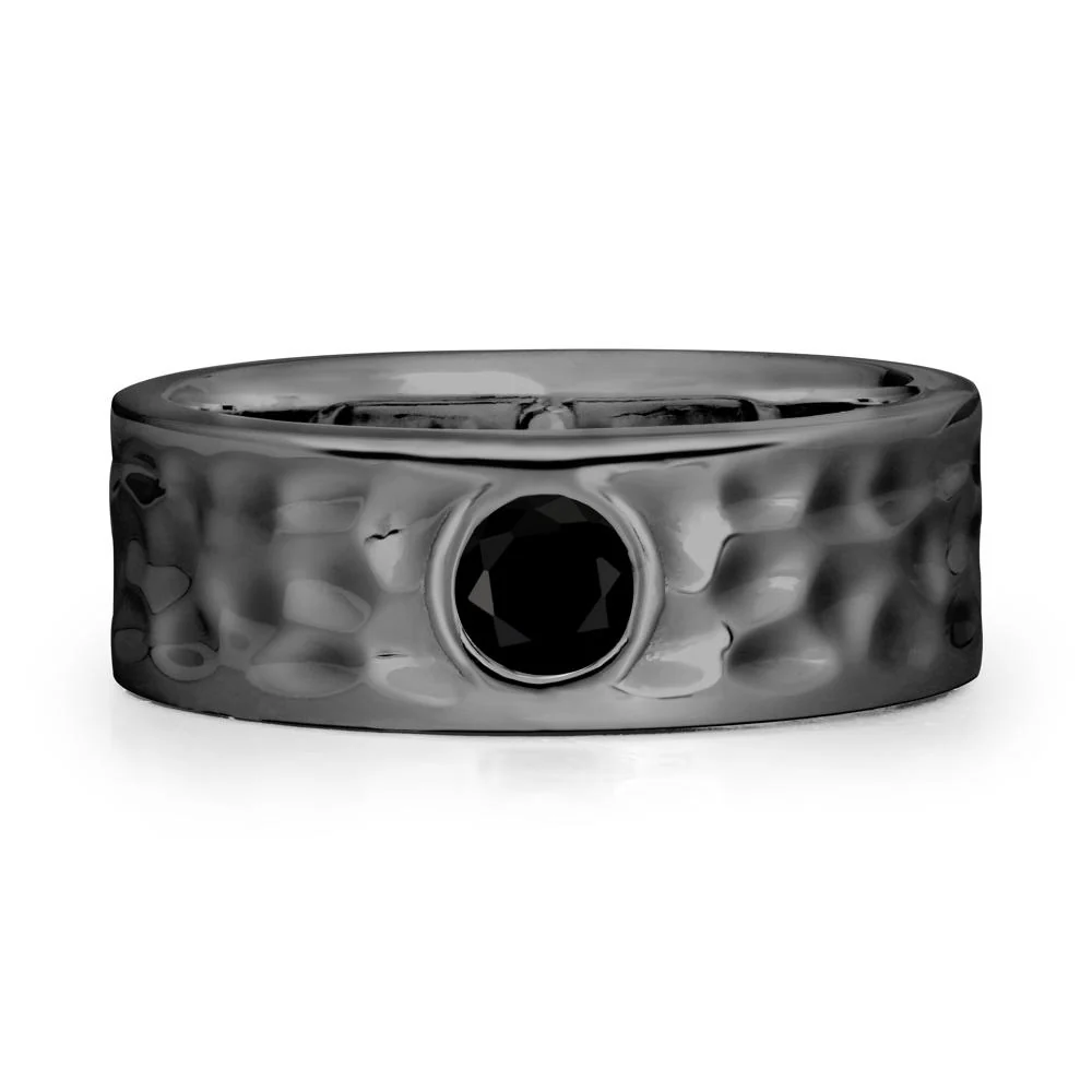Men Wide Band Hammered Black Spinel Ring - Image 7