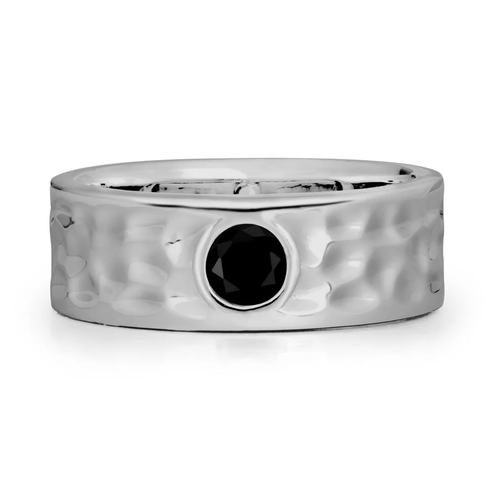Men Wide Band Hammered Black Spinel Ring - Image 8