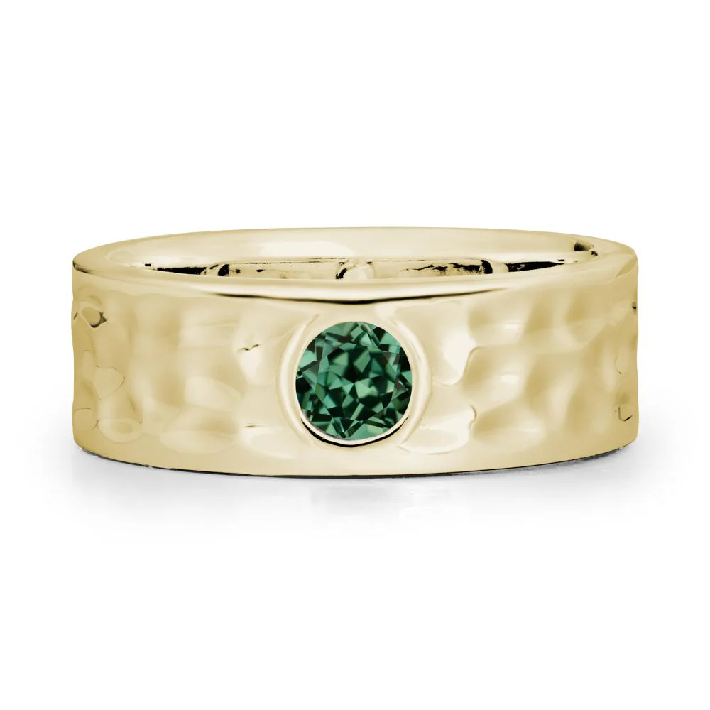 Men Wide Band Hammered Green Sapphire Ring - Image 4