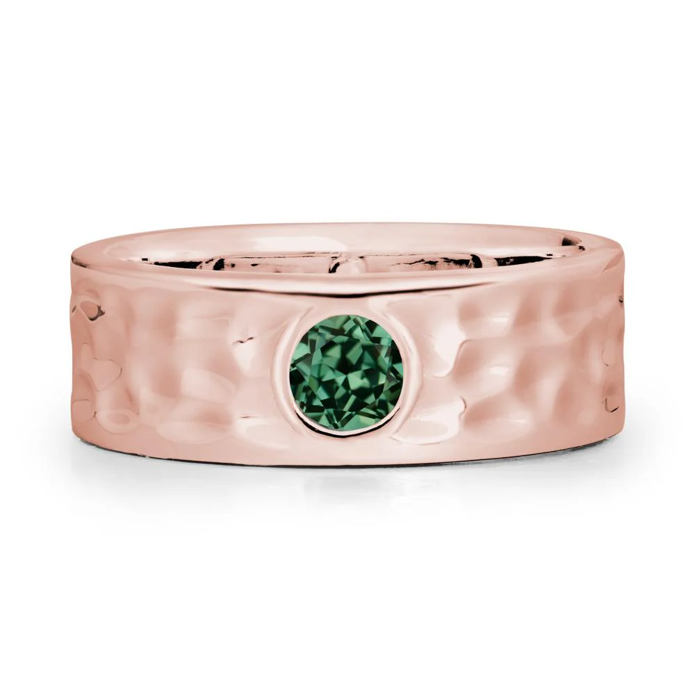 Men Wide Band Hammered Green Sapphire Ring - Image 5