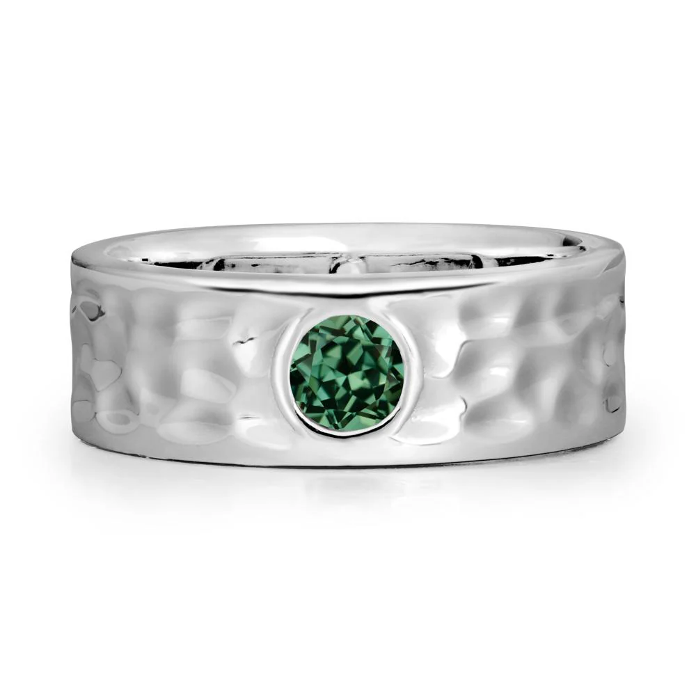 Men Wide Band Hammered Green Sapphire Ring - Image 6