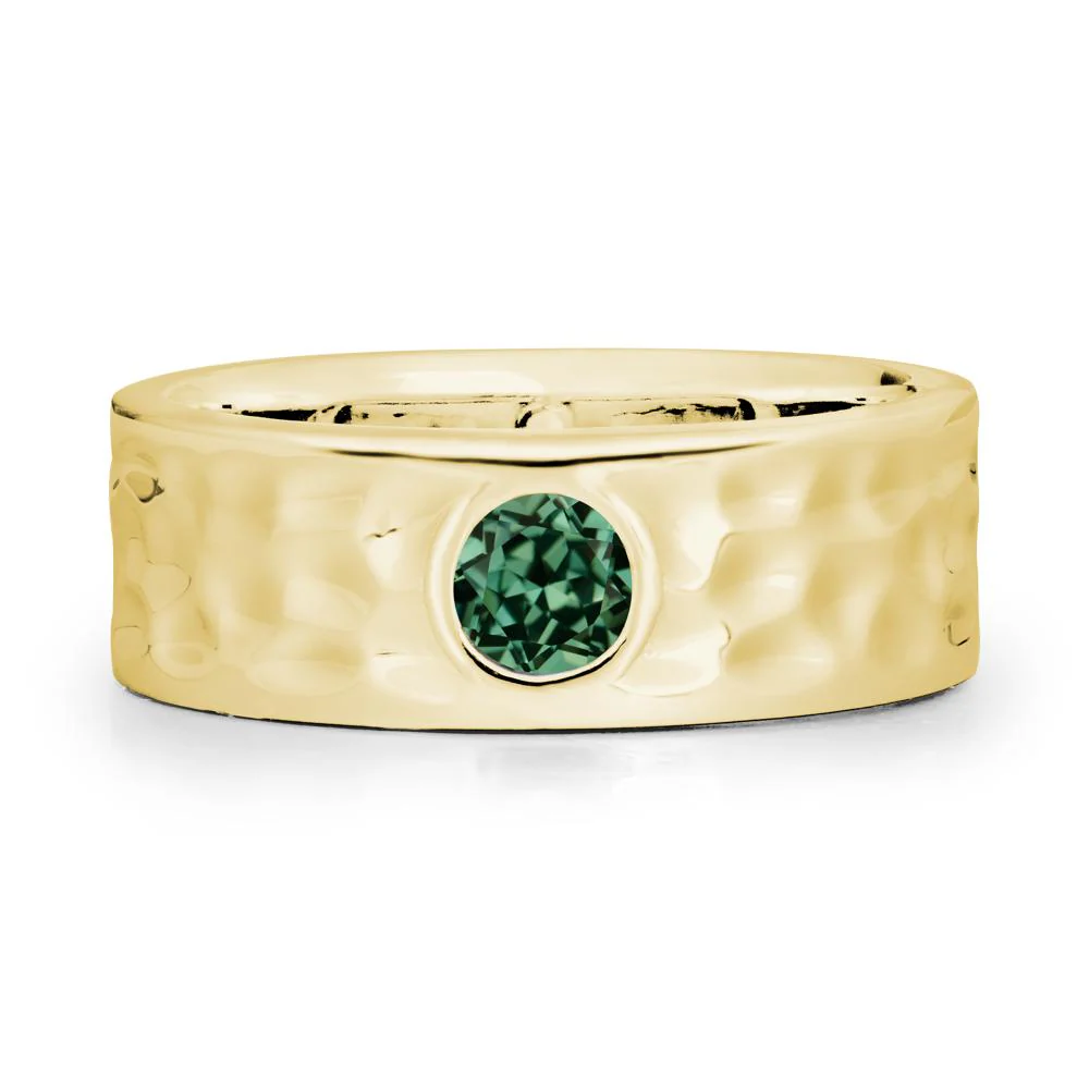 Men Wide Band Hammered Green Sapphire Ring - Image 7