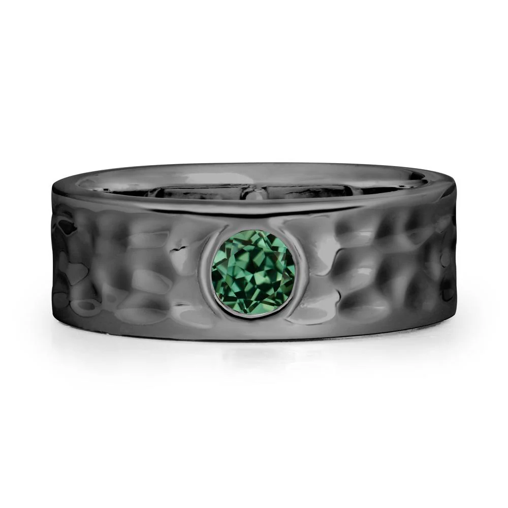 Men Wide Band Hammered Green Sapphire Ring - Image 8