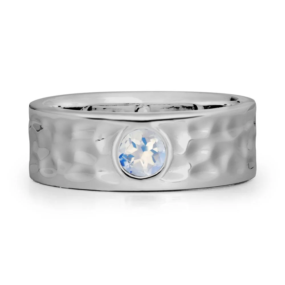 Men Wide Band Hammered Moonstone Ring