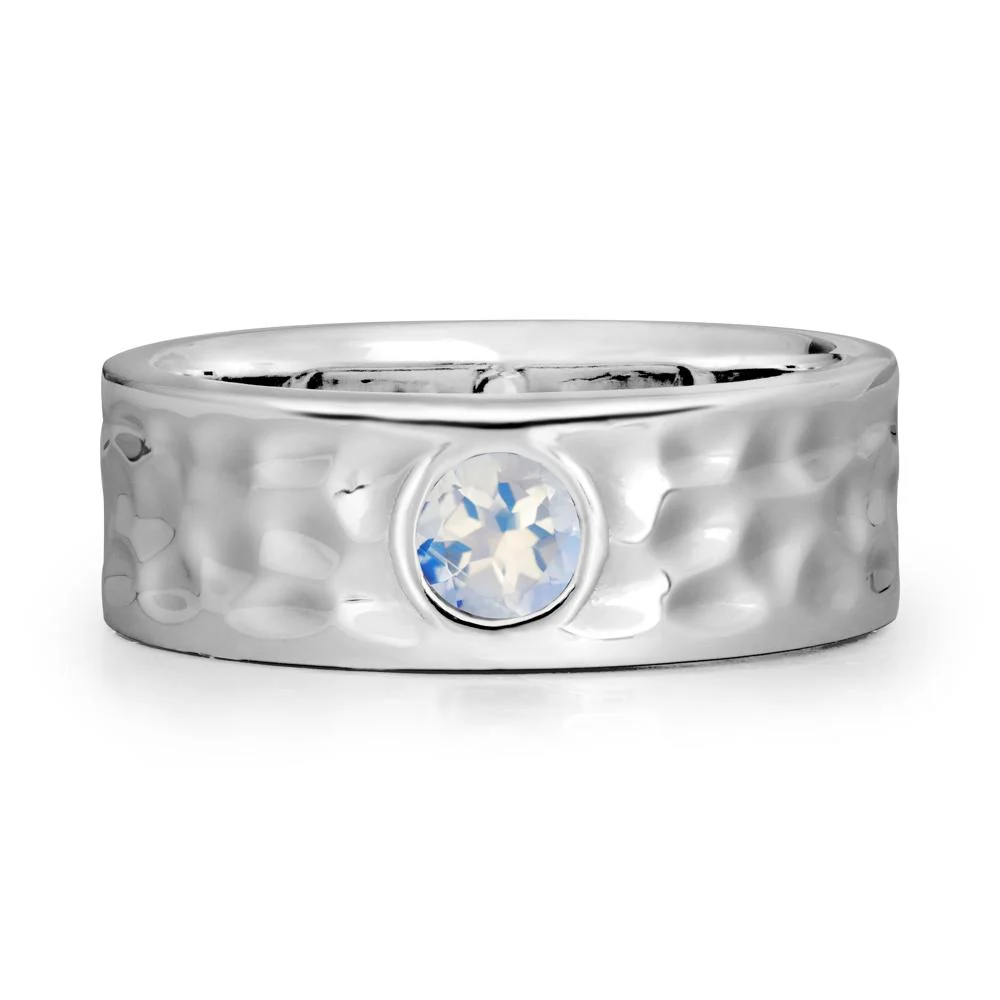 Men Wide Band Hammered Moonstone Ring - Image 6