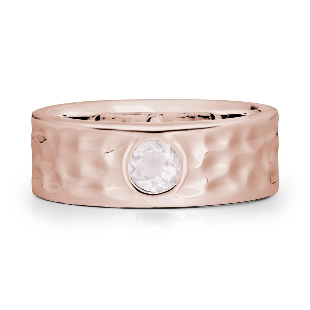 Men Wide Band Hammered Rose Quartz Ring - Image 2