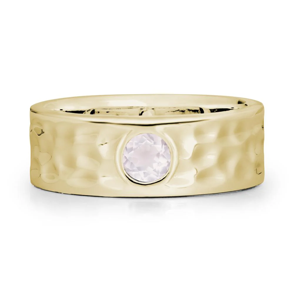 Men Wide Band Hammered Rose Quartz Ring - Image 3