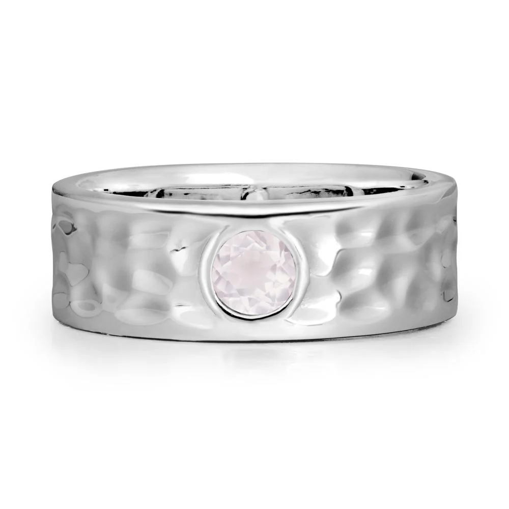 Men Wide Band Hammered Rose Quartz Ring - Image 5