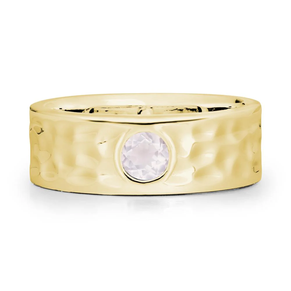 Men Wide Band Hammered Rose Quartz Ring - Image 6