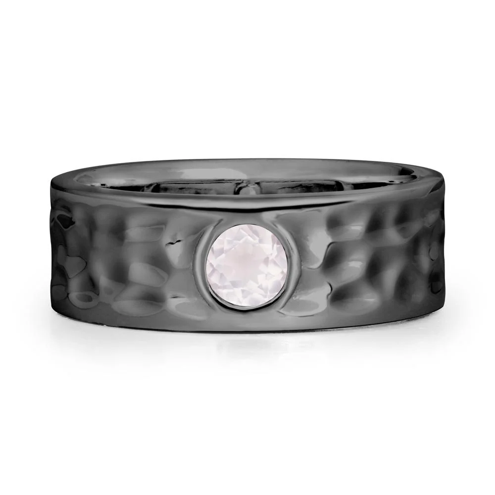 Men Wide Band Hammered Rose Quartz Ring - Image 7