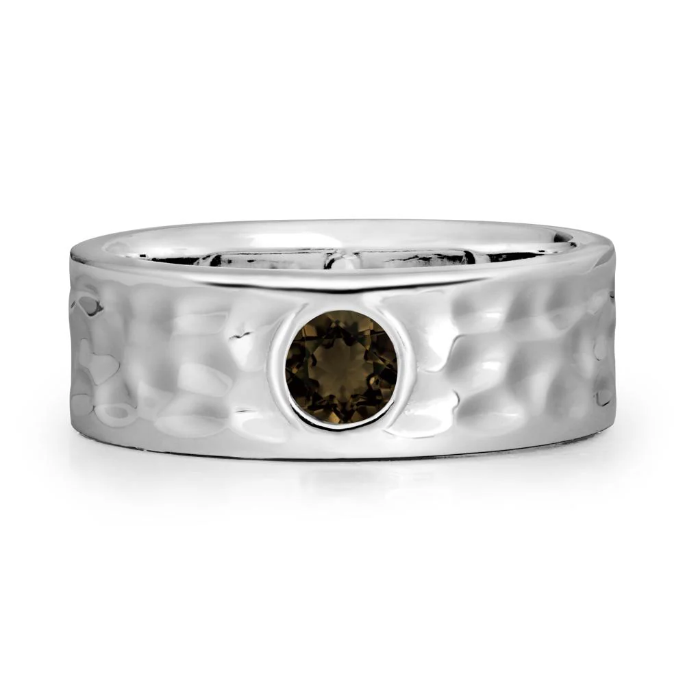 Men Wide Band Hammered Smoky Quartz Ring - Image 3