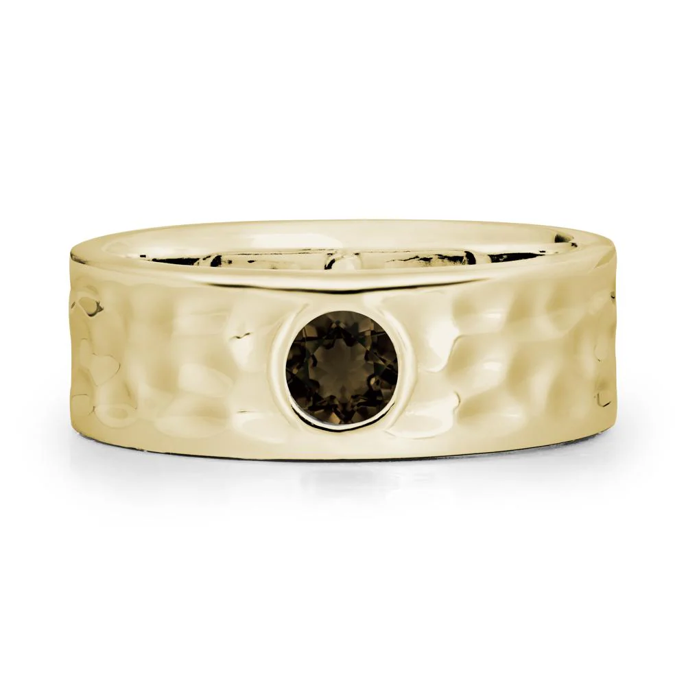 Men Wide Band Hammered Smoky Quartz Ring - Image 4