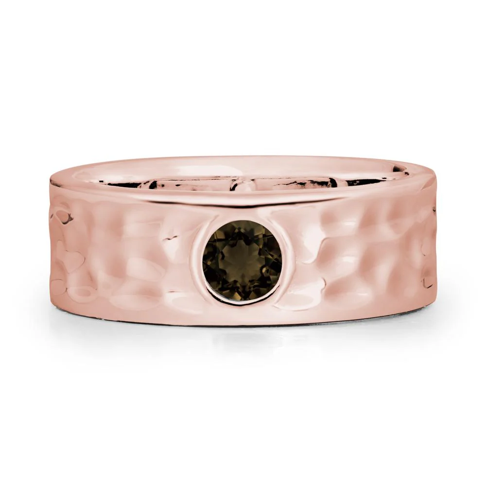 Men Wide Band Hammered Smoky Quartz Ring - Image 5