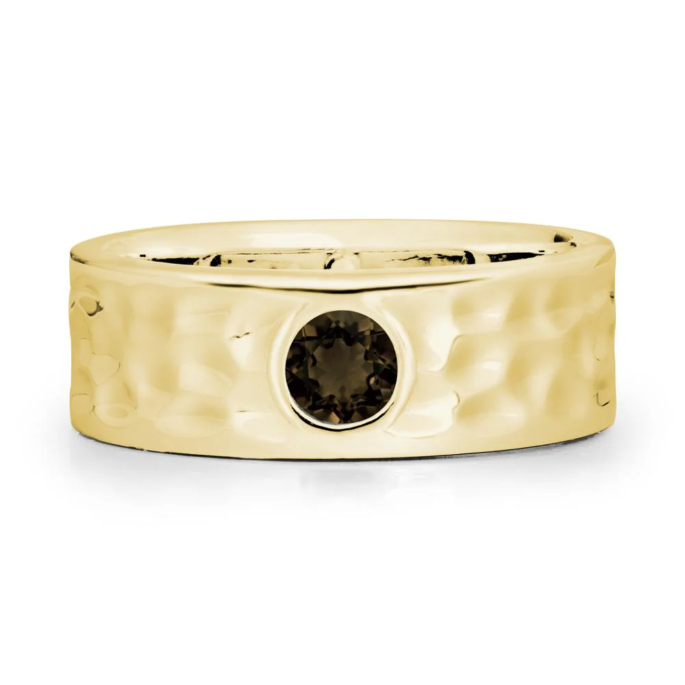 Men Wide Band Hammered Smoky Quartz Ring - Image 7