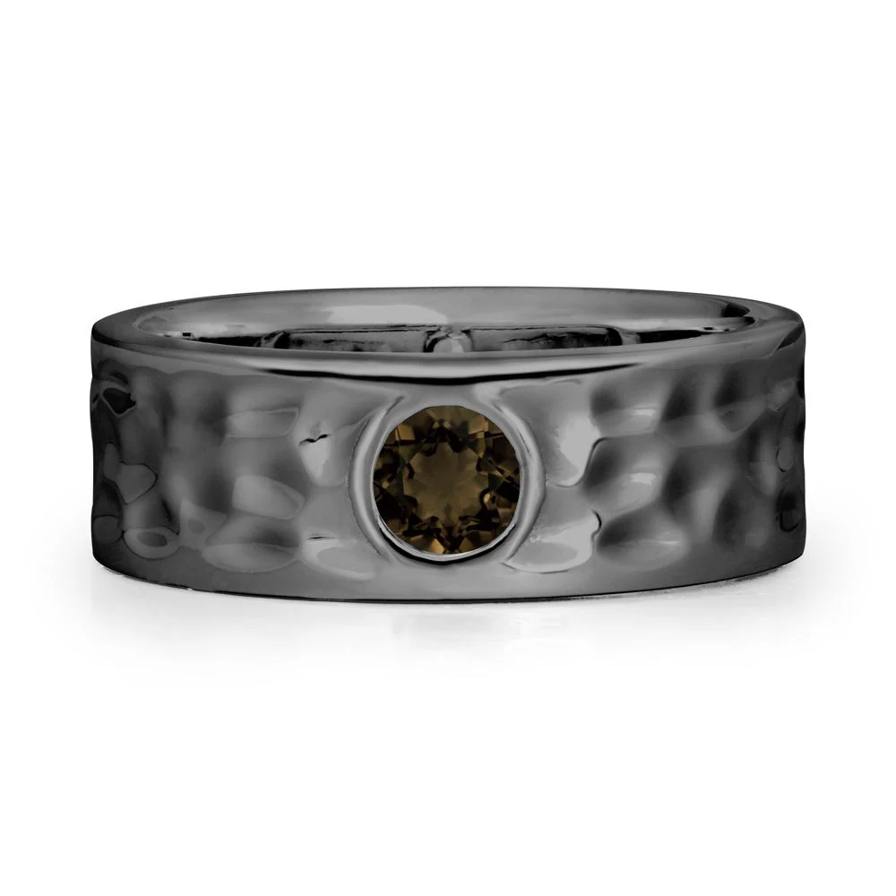 Men Wide Band Hammered Smoky Quartz Ring - Image 8