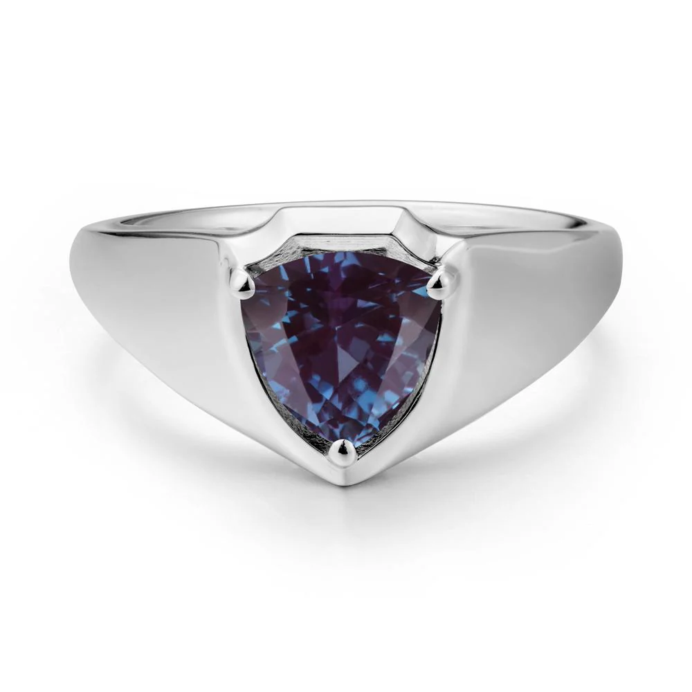 Men Wide Band Shield Alexandrite Ring - Image 5