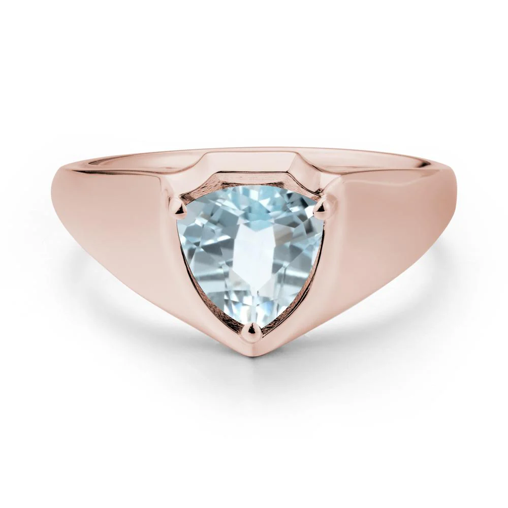 Men Wide Band Shield Aquamarine Ring