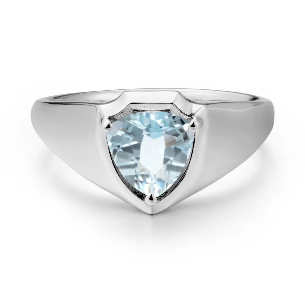 Men Wide Band Shield Aquamarine Ring - Image 2