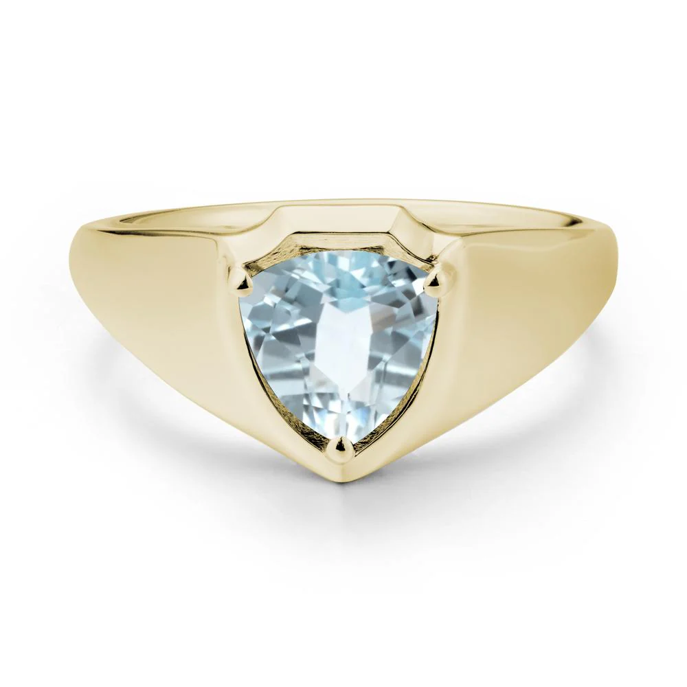 Men Wide Band Shield Aquamarine Ring - Image 3