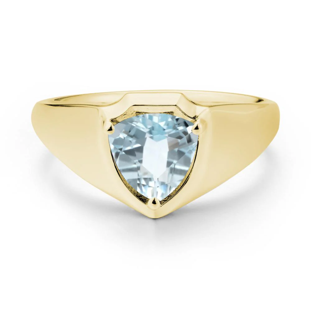 Men Wide Band Shield Aquamarine Ring - Image 6