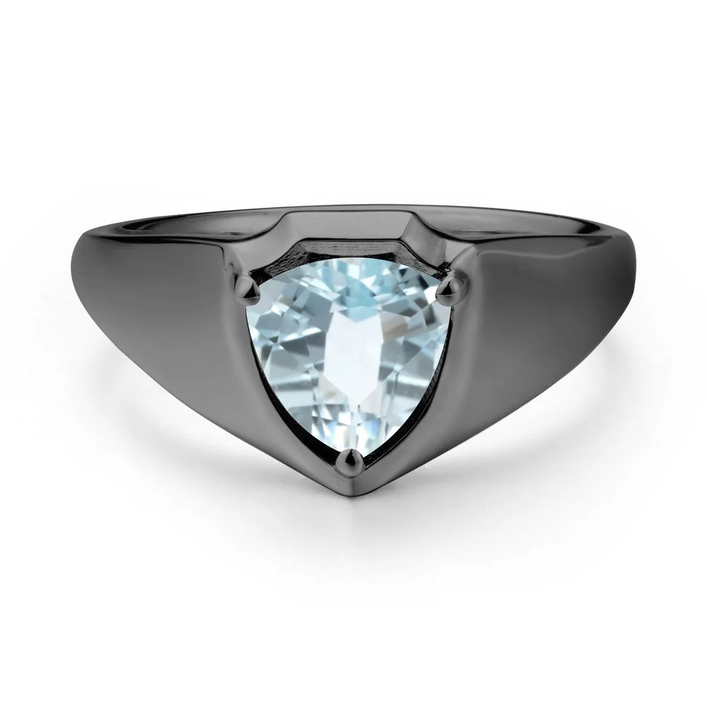 Men Wide Band Shield Aquamarine Ring - Image 7