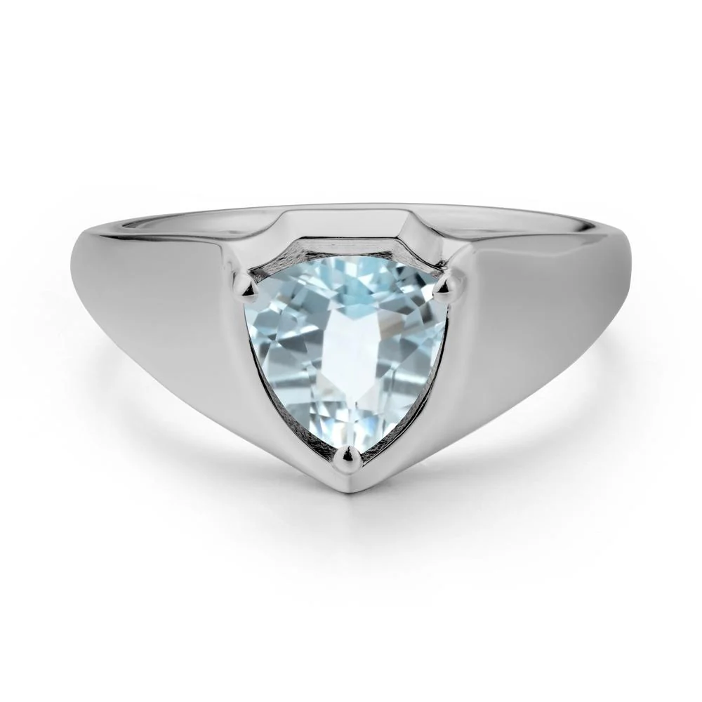 Men Wide Band Shield Aquamarine Ring - Image 8