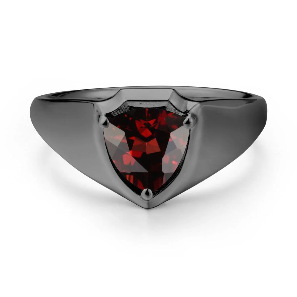 Men Wide Band Shield Garnet Ring