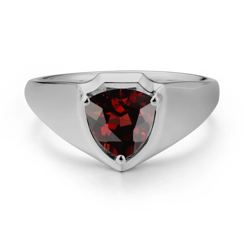 Men Wide Band Shield Garnet Ring - Image 8