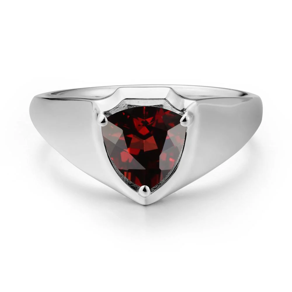 Men Wide Band Shield Garnet Ring - Image 9