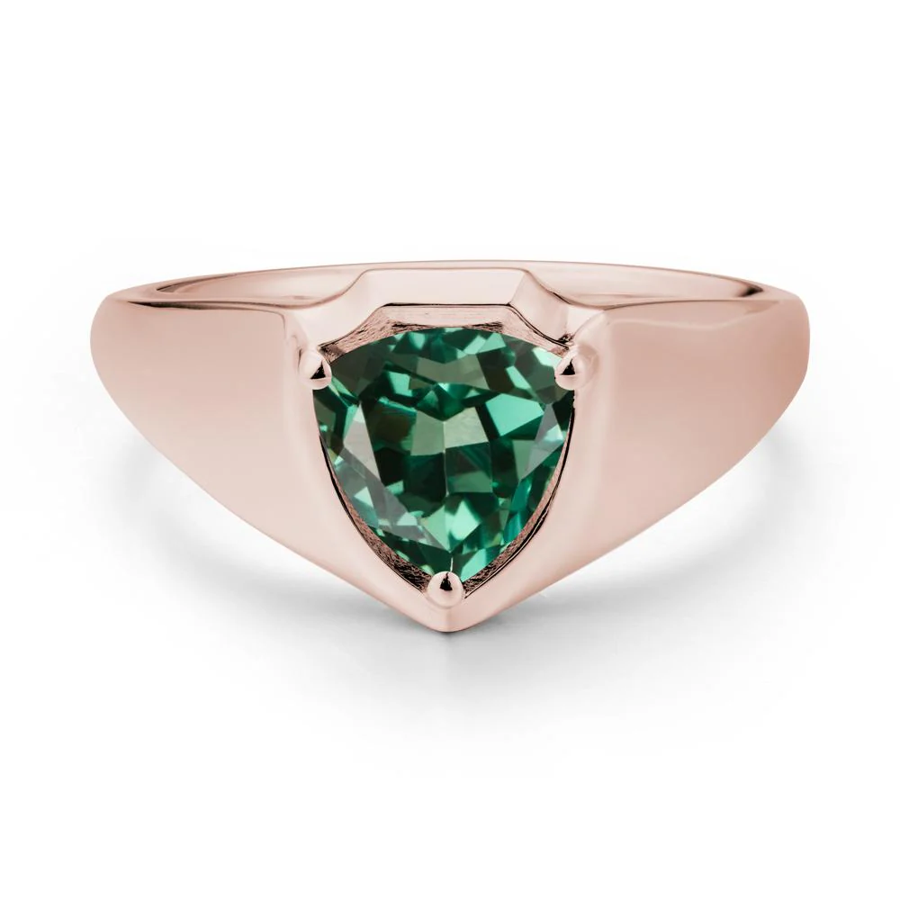 Men Wide Band Shield Green Sapphire Ring - Image 2