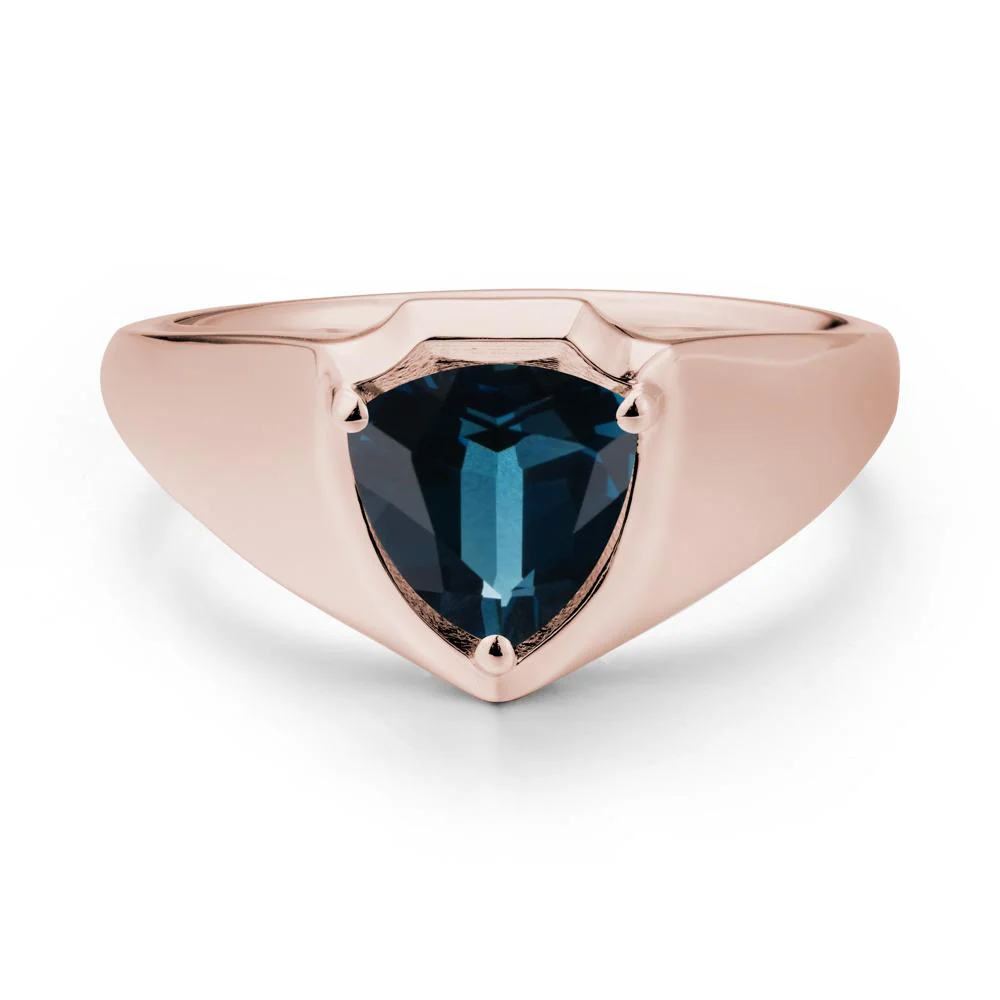 Men Wide Band Shield London Blue Topaz Ring - Image 2