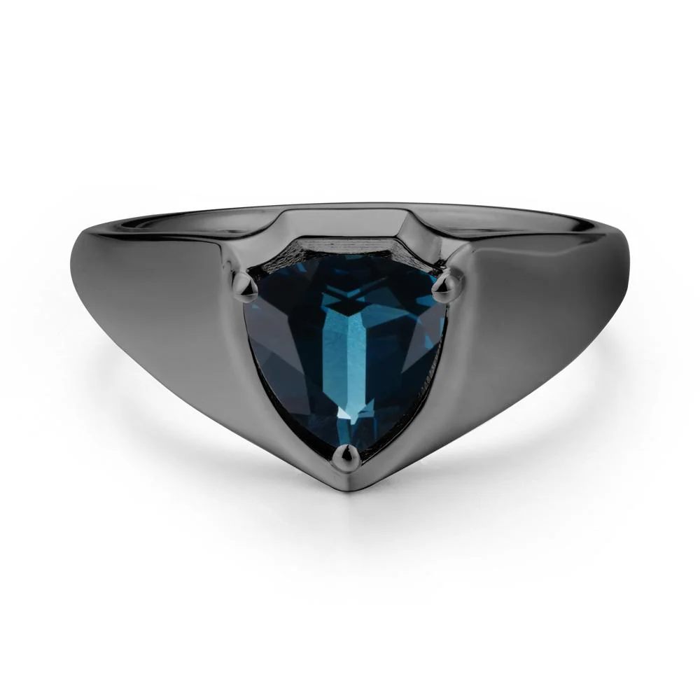 Men Wide Band Shield London Blue Topaz Ring - Image 8