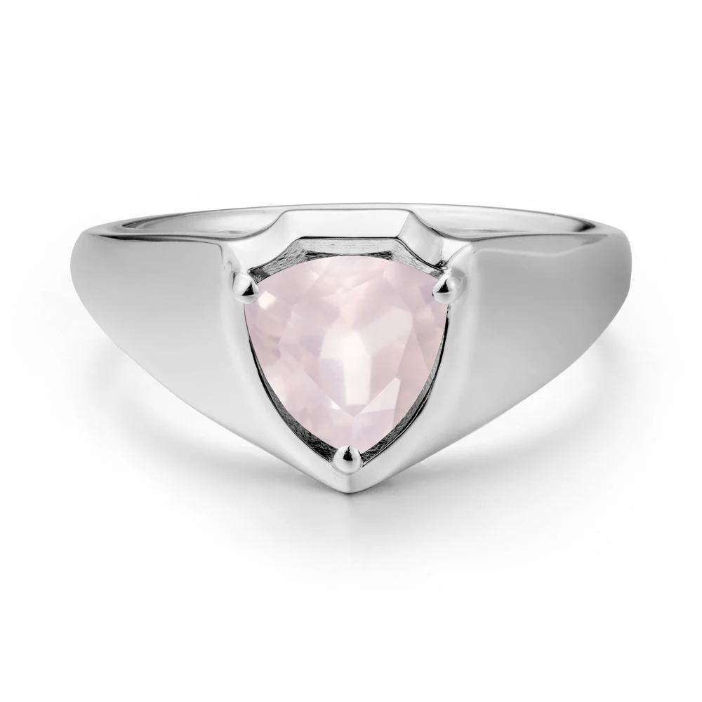 Men Wide Band Shield Rose Quartz Ring - Image 3