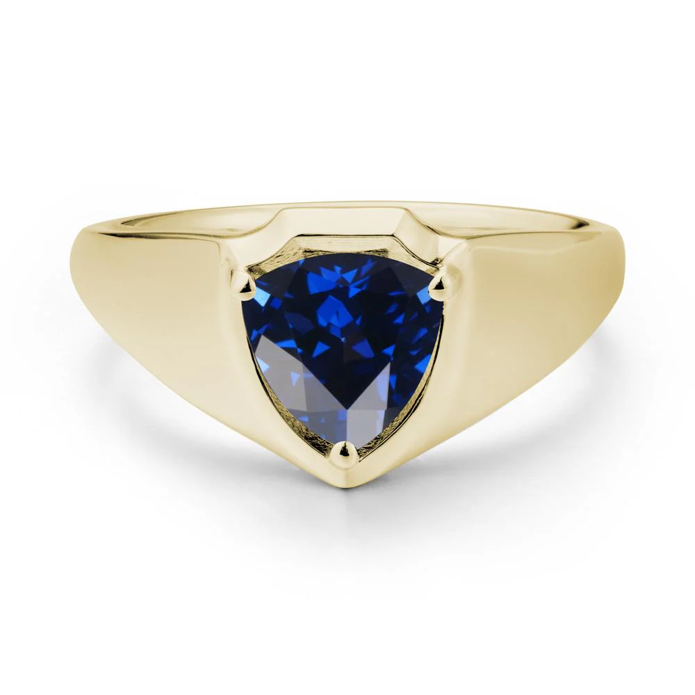Men Wide Band Shield Sapphire Ring