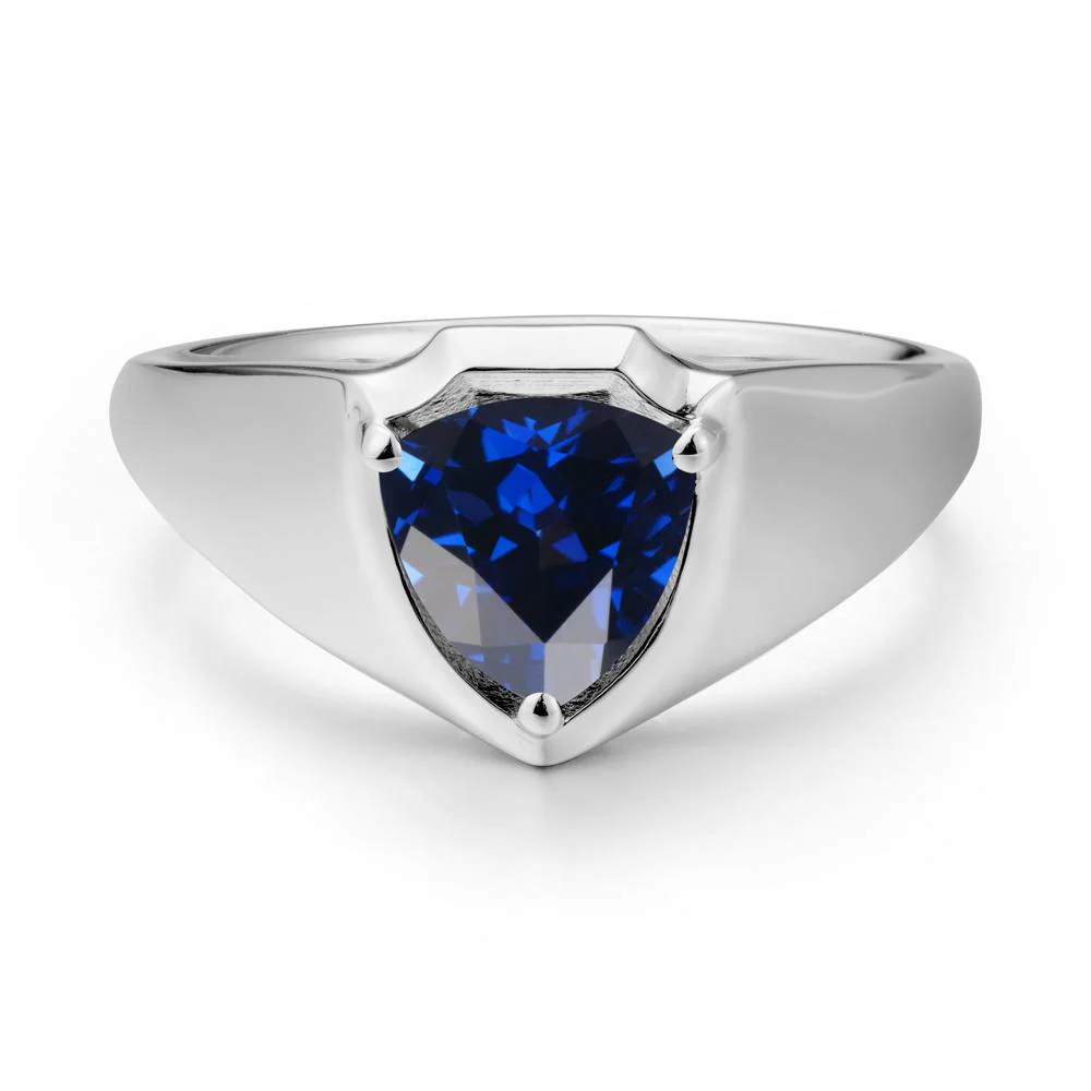 Men Wide Band Shield Sapphire Ring - Image 5