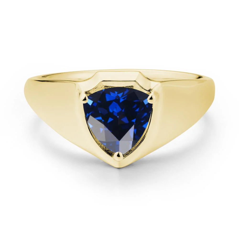 Men Wide Band Shield Sapphire Ring - Image 6