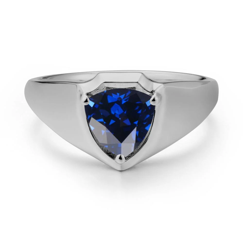 Men Wide Band Shield Sapphire Ring - Image 8
