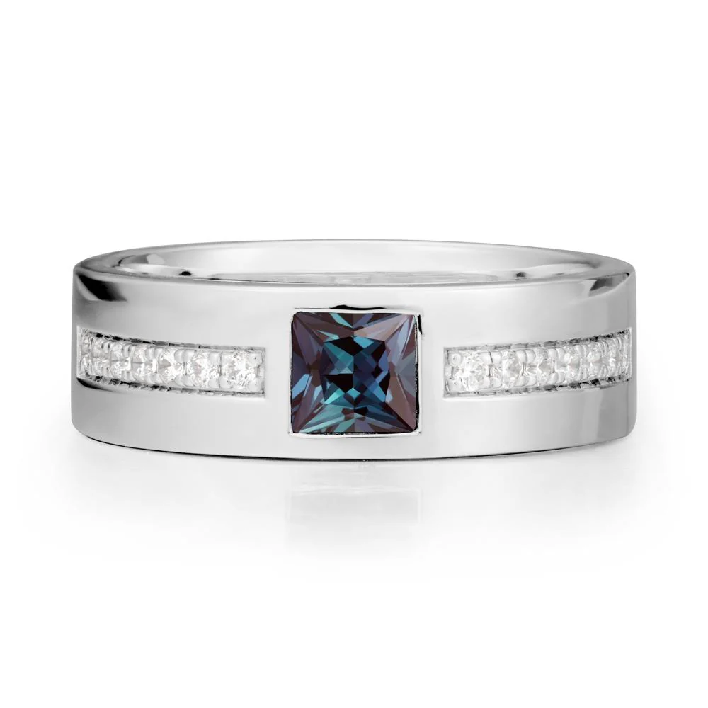 Men Wide Band Square Alexandrite Ring - Image 6