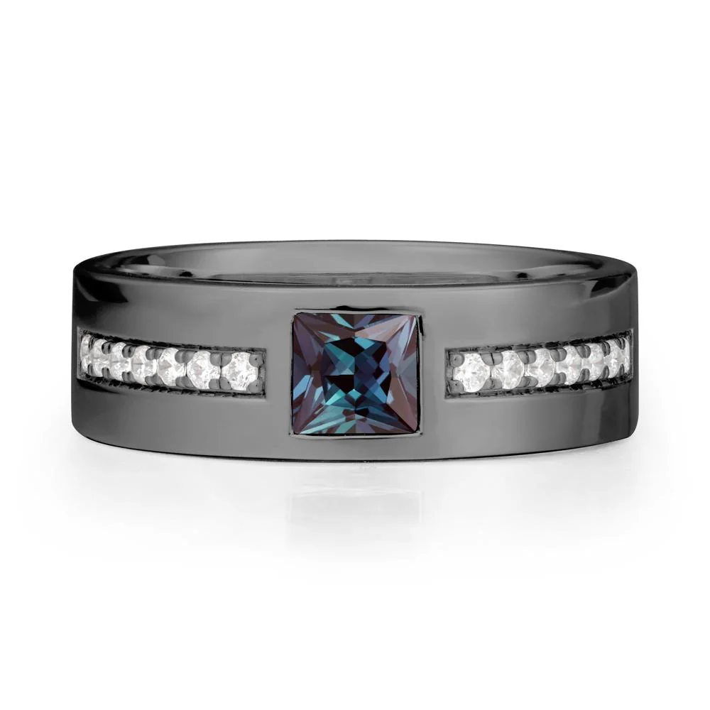 Men Wide Band Square Alexandrite Ring - Image 8
