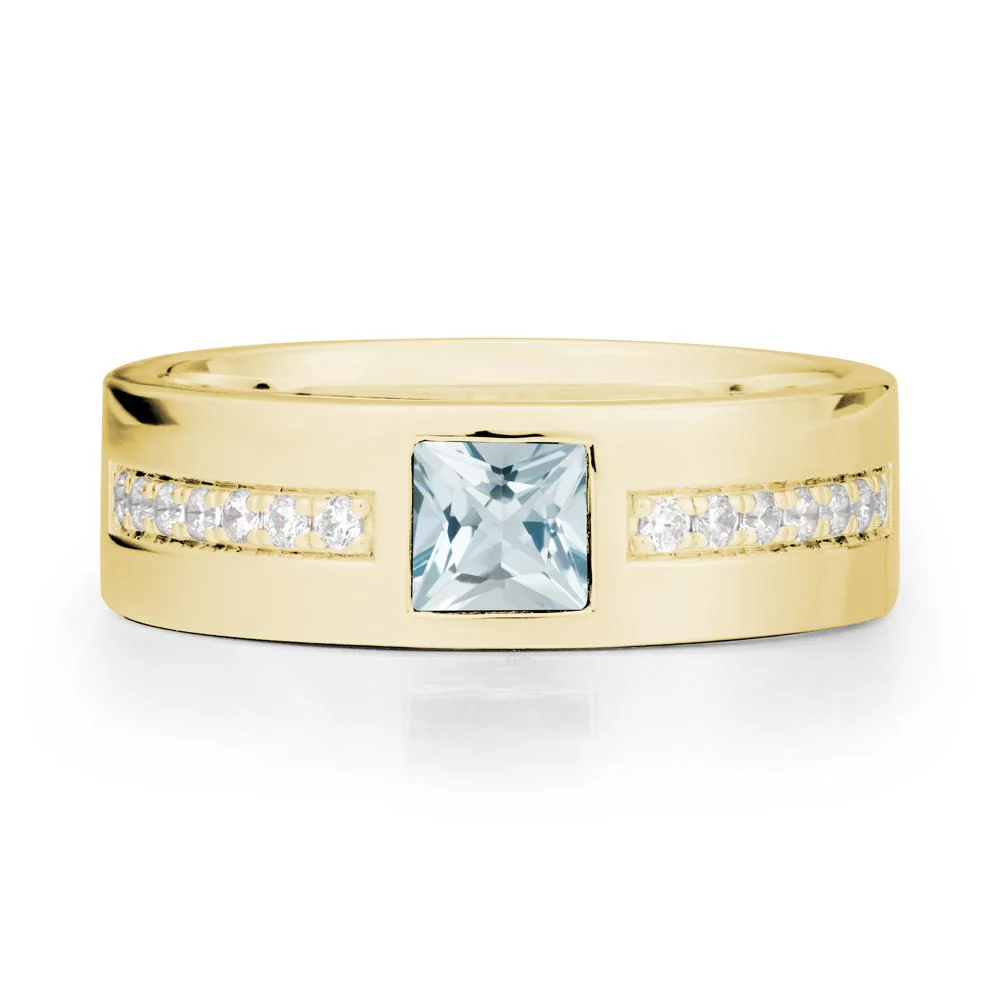 Men Wide Band Square Aquamarine Ring - Image 7
