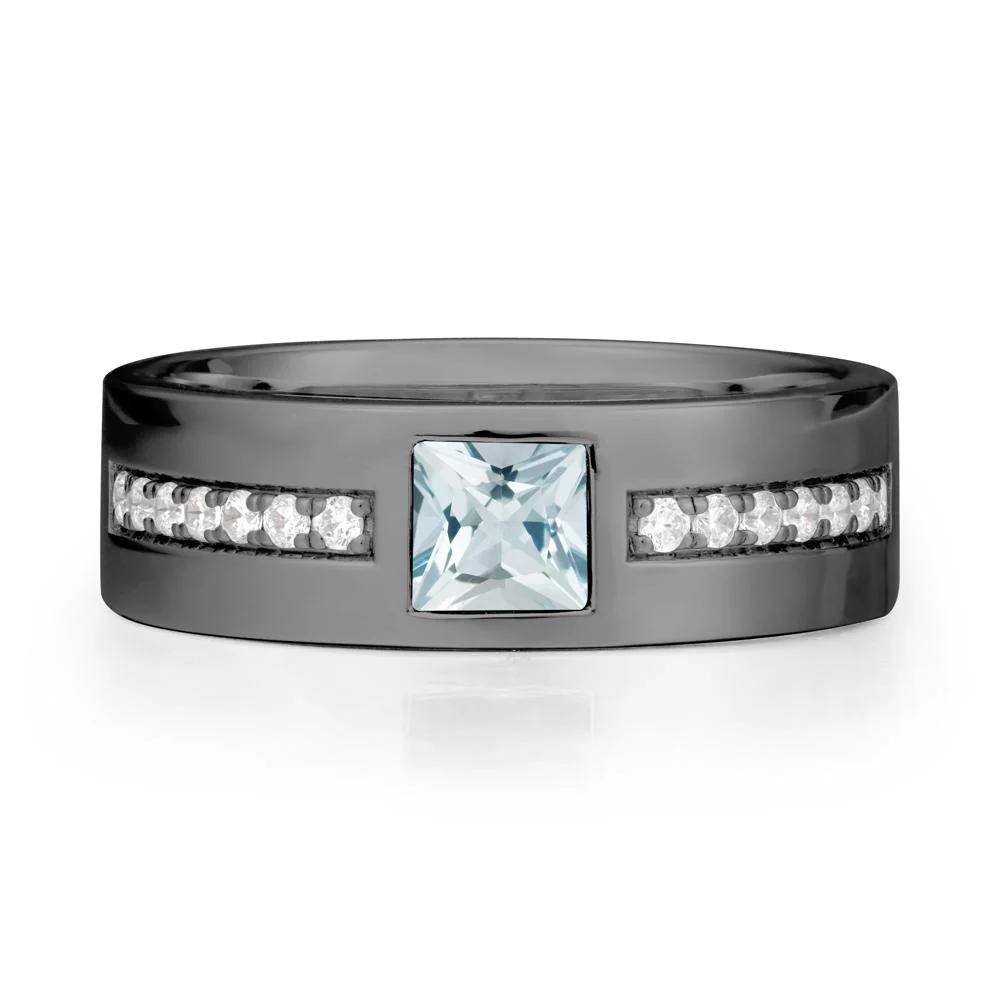 Men Wide Band Square Aquamarine Ring - Image 8