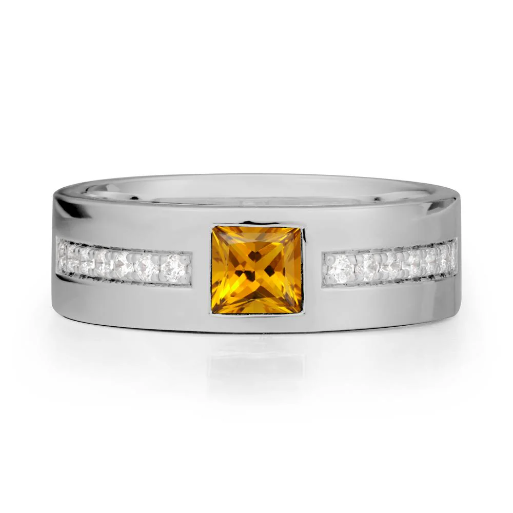 Men Wide Band Square Citrine Ring - Image 8